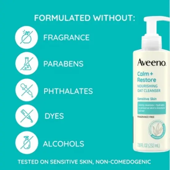 Aveeno Calm + Restore Face Cleanser for Sensitive Skin with Nourishing Oat & Feverfew - Fragrance Free - 7.8 fl oz image {5}