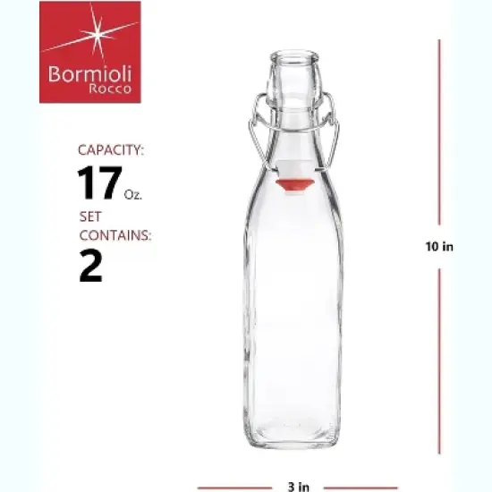 Bormioli Rocco Set Of 2 Square Swing Top Glass 17 Oz image {1}