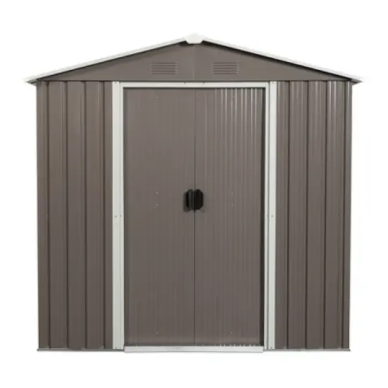 Outdoor Metal Storage Shed With Floor Frame Sun Protection Waterproof Storage House With Lockable Sliding Door,Sharp tip,gray,6ft*5ft image {2}