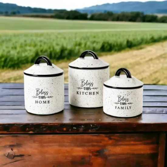 American Atelier Canister Set 3-Piece Ceramic Jars in Small, Medium, Large with Airtight Lids for Cookies, Flour, Sugar, Rice, Pasta, Cereal & More image {2}