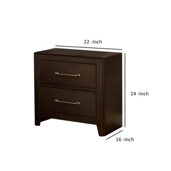 Nightstand with 2 Drawers and Metal Bar Pulls - Benzara image {4}