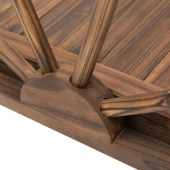 Outsunny 3.3ft Wooden Garden Bridge Arc Footbridge with Half-Wheel Style Railings & Solid Fir Construction, Stained Wood image {4}