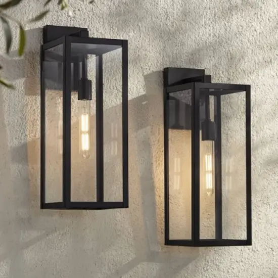 John Timberland Titan Modern Outdoor Wall Light Fixtures Set of 2 Mystic Black Rectangular Frame 20" Clear Glass for Post Exterior Barn image {1}