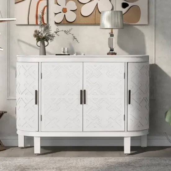 Accent Storage Cabinet Wooden Sideboard Cabinet with Antique Pattern Doors-ModernLuxe image {1}