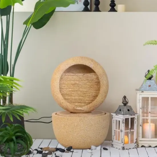 NAYSAYE Fountain Round Cement Water Feature with Two Tier Design for Garden and Patio, Beige and Yellow, 21.7"*21.7"*34.3" image {5}