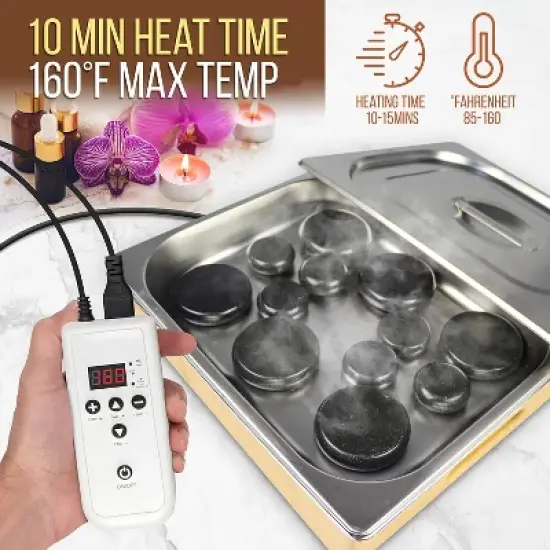 SereneLife Portable Hot Stone Massage System - Digital Temperature Control, 12 Basalt Stones image {2}