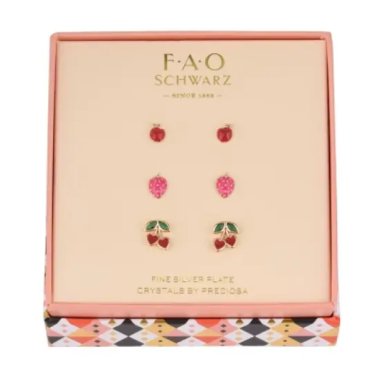 FAO Schwarz Gold Tone Cherry and Strawberry Trio Earring Set image {1}