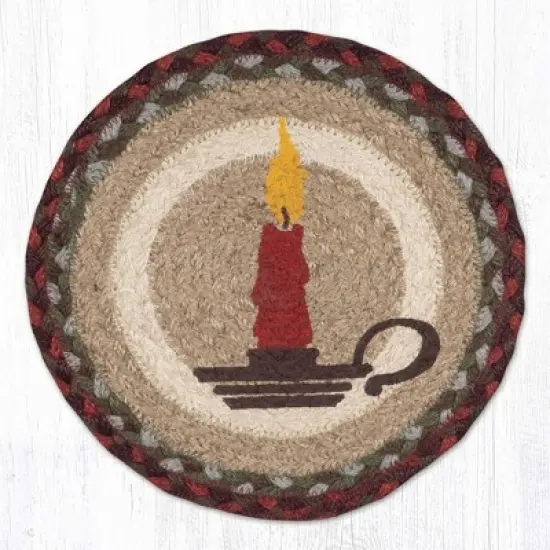 Earth Rugs Christmas Candle Round Trivet &ndash; 10" Holiday Candle Print on Braided Natural Jute Table Mat image {3}
