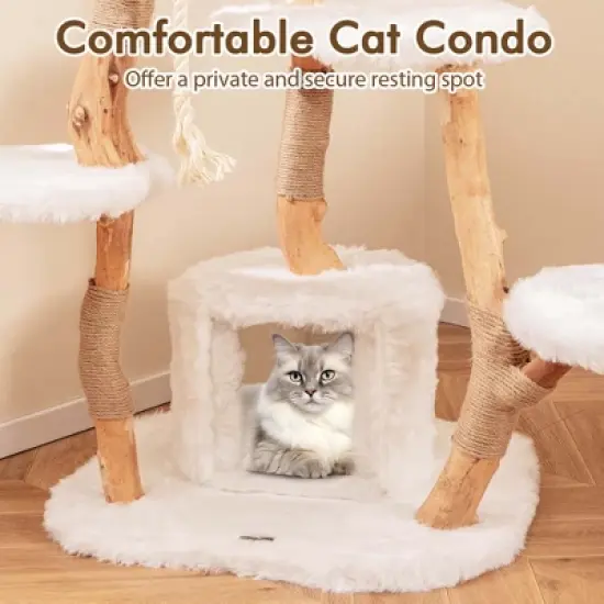 Costway 66" Tall Solid Wood Cat Tree with Perch Condo Jute Scratching Posts Sisal Rope image {6}