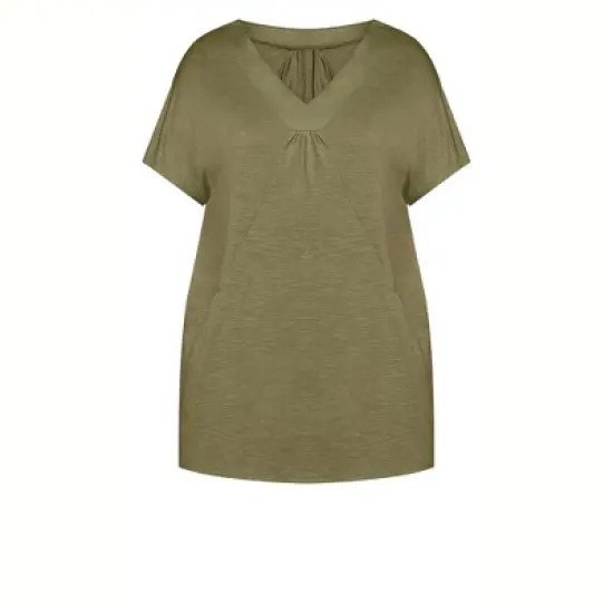 Women's Plus Size  Pocket Pleat Tunic - olive | AVENUE image {2}