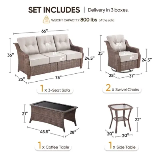 Gymojoy Outdoor Sofa Swivel Chair with Coffee Table Patio Funiture image {1}