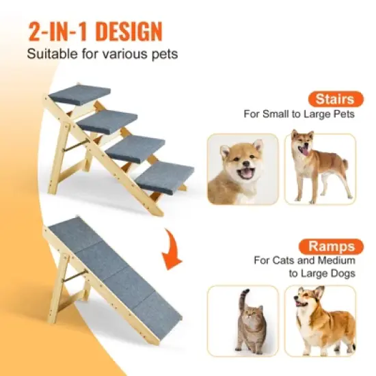 VEVOR Wooden Pet Steps and Ramp Combo, 2-in-1 Design, Foldable Access for Beds, Sofas, and Vehicles,4-Step Structure for Pets of Small to Large Size image {3}