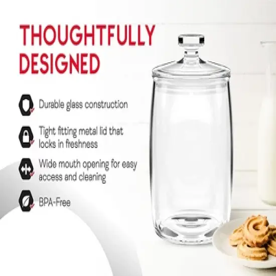 Amici Home Arlo Collection Glass Canister Cookie Jar, Food Safe, Push Top Lid and Plastic Gasket image {4}