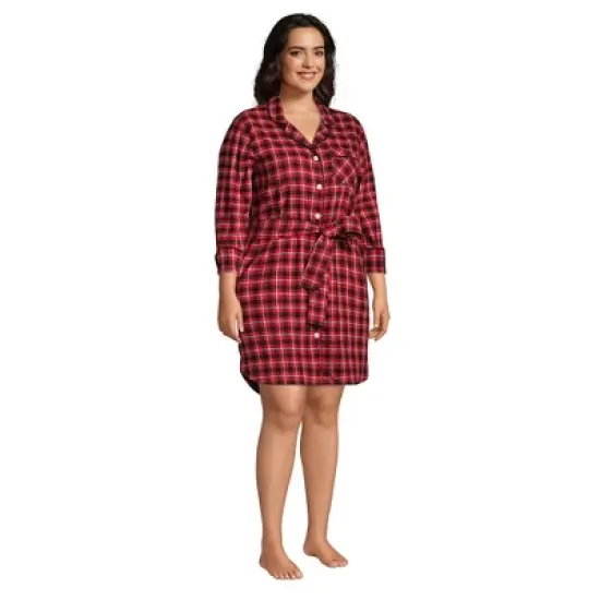 Lands' End Women's Plus Size 3/4 Sleeve Flannel Sleepshirt Nightgown image {2}