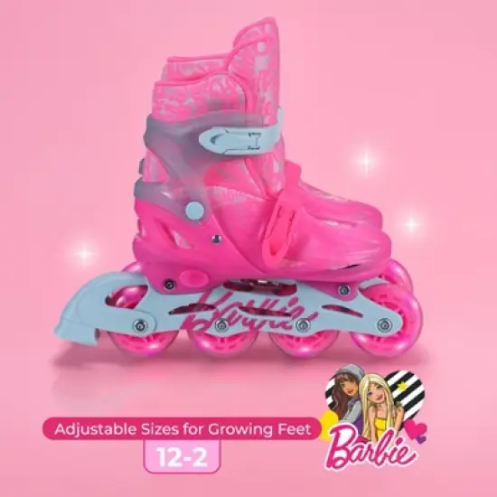 BARBIE 2in1 Kids Roller Skates, Transform from Quads to Inlines Skates, Durable Hardshell Boot, LED Wheels ABEC-7 Carbon Steel Bearings image {2}