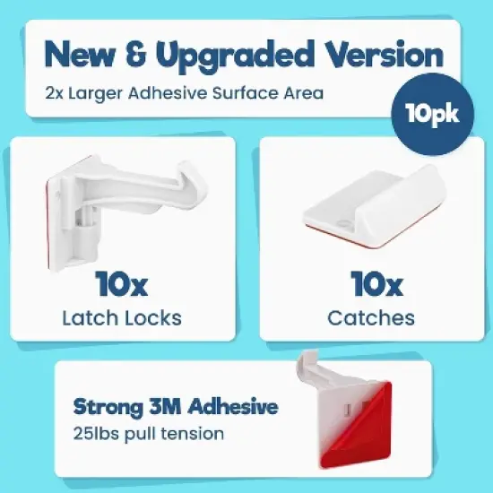 Upgraded Invisible Baby Proofing Cabinet Latch Locks (10 Pack) -No Drilling or Tools Required image {1}