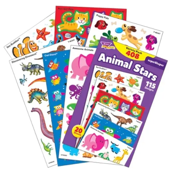 Trend Enterprises Animal Stars SuperShapes Stickers, Pack of 408 image {1}