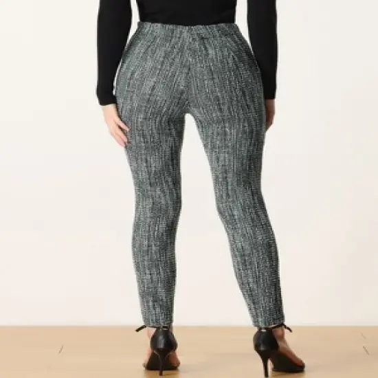 Allegra K Tweed Pants for Women's High Waist Casual Plaid Tartan Leggings Long Trousers image {2}