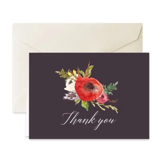 Paper Frenzy Bohemian Floral Thank You Note Card Collection with Cream Colored Envelopes -- 25 pack image {3}