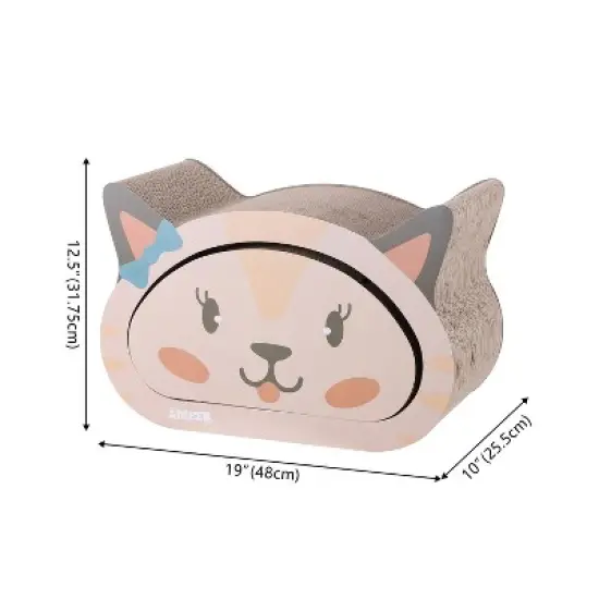 THE LICKER STORE Opal Modern Cardboard Happy Cat Head 2-in-1 Cat Cave Scratcher with Built-In Bell Toys and Catnip image {3}