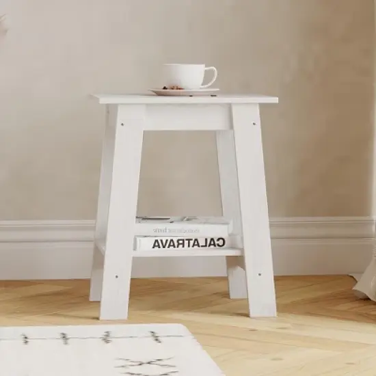 ODK End Table with Double Storage Shelves, Small Space Side Table for Farmhouse Bedroom, Studio Apartment, Entryway image {11}