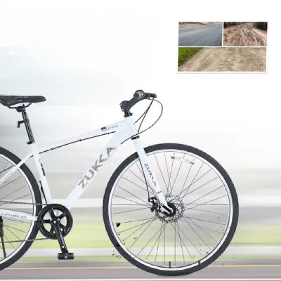 INFURNIC 7-Speed Hybrid Bike Double Disc Brakes Perfect for Men Women for City Streets Paths, White, 27.1"*41.7"*70.8" image {3}