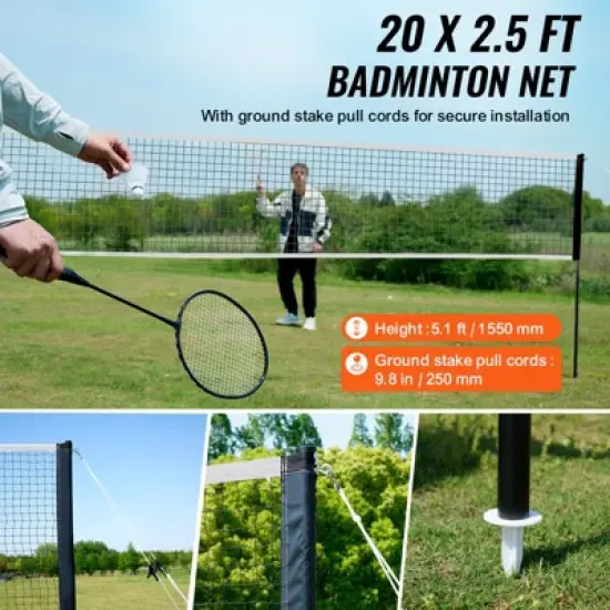 VEVOR Badminton Net Set, Outdoor Badminton Net, Adults Kids Badminton Net with Poles, Carrying Bag, 4 Iron Rackets, and 3 Nylon Shuttlecocks image {3}