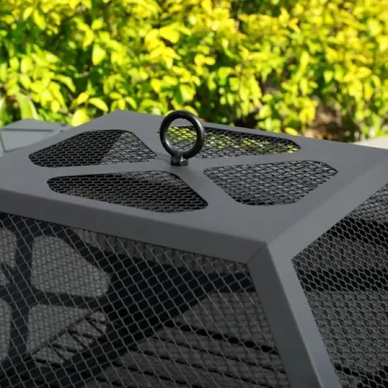 Fire Pit Table 32in Square Metal Firepit Stove Backyard Patio Garden Fireplace for Camping, Outdoor Heating, Bonfire and Picnic image {4}