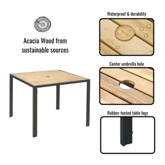 FIONECA All-Weather 5-Piece Patio Dining Set with Acacia Wood Table Top & Umbrella Hole, Light Gray Rattan Outdoor Conversation Set image {7}