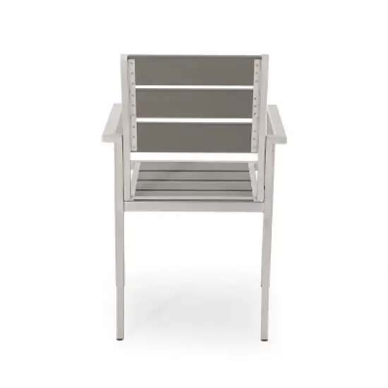 GDFStudio Crested Bay Outdoor Aluminum and Faux Wood Dining Chairs (Set of 2) image {5}