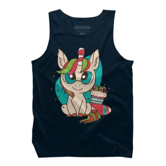 Men's Design By Humans Christmas Candy Cane Unicorn With Stocking By rasok Tank Top image {4}