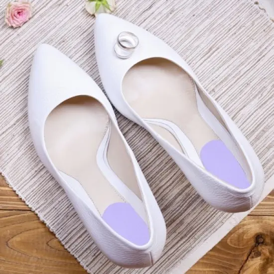 Unique Bargains Silicone Heel Support Cup Pads Orthotic Insole Plantar Care Heel Pads 12Pcs PU Clear Beige Purple image {1}