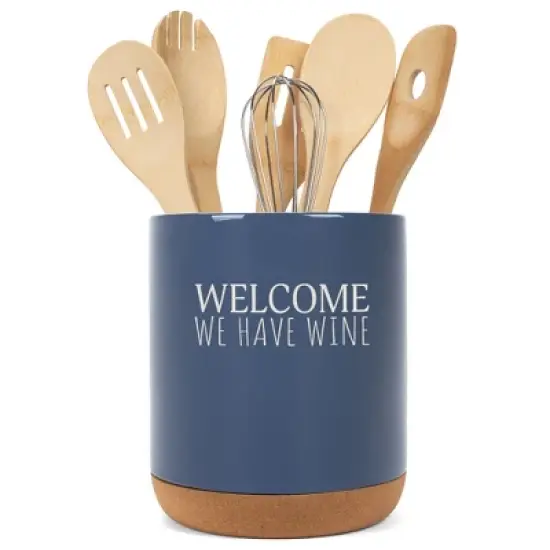Elanze Designs This Is A Bad Place For A Diet Ceramic Cork Bottom Navy Blue Large Capacity Utensil Holder Crock for Countertop Storage, Stylish & image {4}