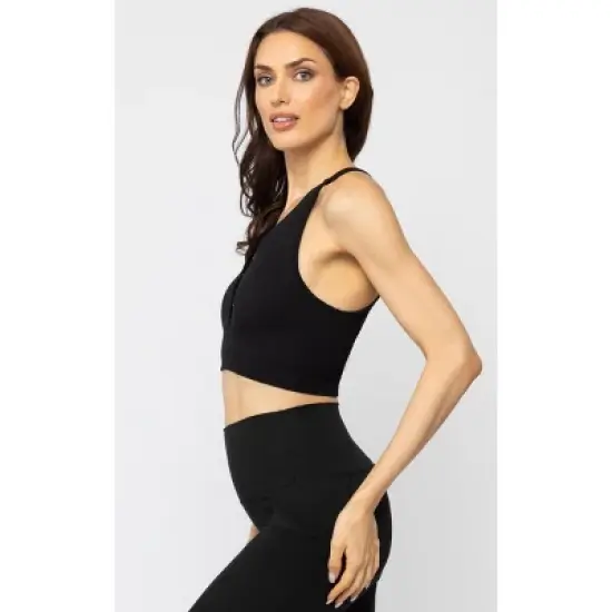 Yogalicious Sorority Girl Seamless Ribbed Button Henley Cropped Tank Top image {2}