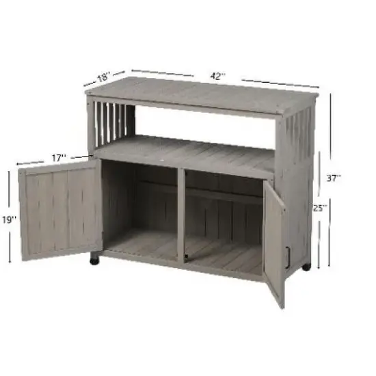 PAGED Outdoor Potting Bench with Storage Cabinet & Metal Table Top, Hemlock Wood Outdoor Storage Cabinet with Screen Door, Garden Potting Table image {1}