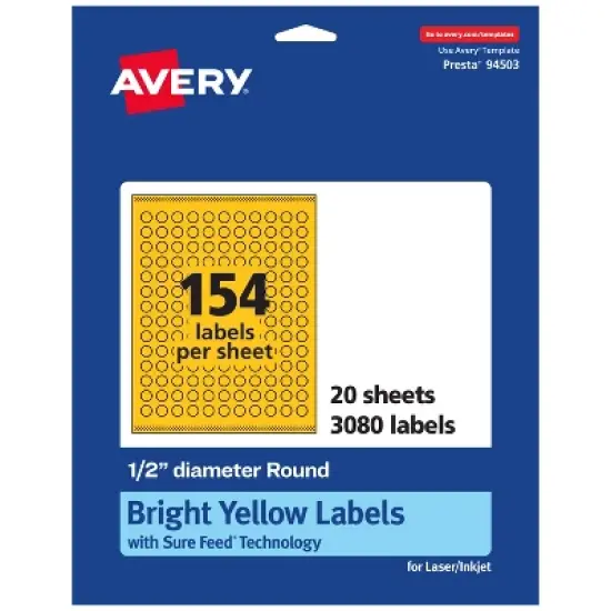 Avery Bright Yellow Paper Labels, 0.5" Diameter Round image {10}
