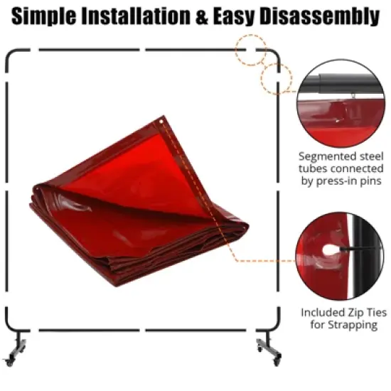Welding Screen with Frame, 6 x 6ft /6 x 8ft Translucent Shield 3 Panel Welding Curtain Screens, Adjustable Size, Moveable & Professional for Workshop image {5}