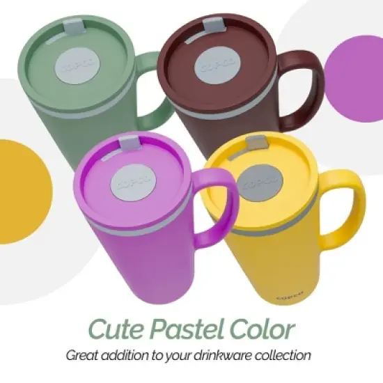 Copco Cone Desk Mug, 16 Ounce (Set of 4) - Double Wall Insulated Mug Set with Lid and Handle, Microwave & Dishwasher Safe, BPA-Free (Assorted Colors) image {3}