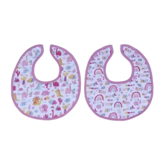 Bacati - Little Dino Girls Fucshia/Aqua Muslin 4 pc Bibs/Burpies image {5}