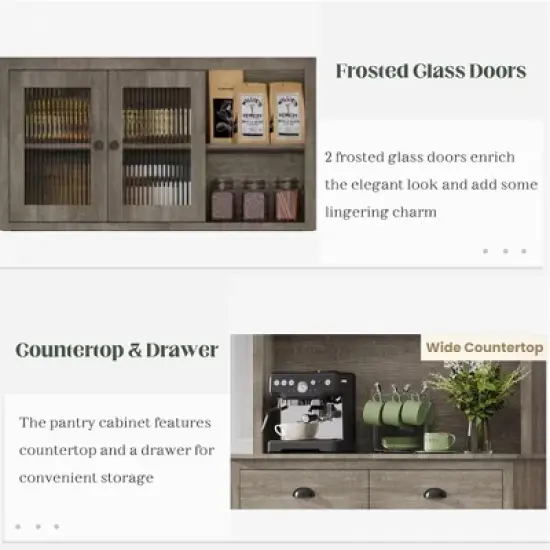 71" Kitchen Pantry Cabinet, Tall Storage Cabinet with Doors and Shelves & Drawer, Farmhouse Kitchen Hutch with Microwave Stand image {4}