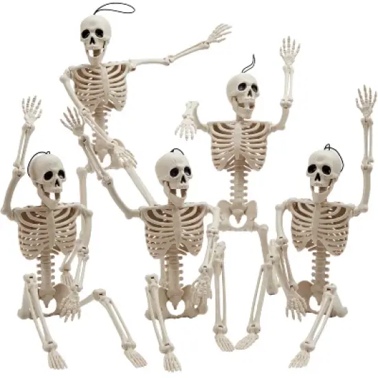 Joyfy 1/2/5/10 PCS 16" Posable Skeleton Halloween Decorative Props for Indoor/Outdoor Halloween Decorations Graveyard Haunted House Spooky Scene Party image {10}