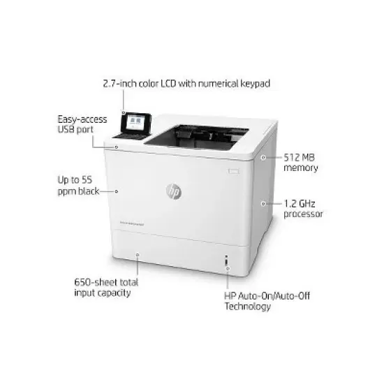 HP LaserJet Enterprise M607n Laser Printer, Black And White Mobile Print Up to image {7}