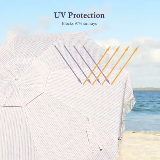 LAGarden Fringe Patio Umbrella with Base Included Tripod Stand Tilt Outdoor Beach for Sand Shadewith Bag image {4}