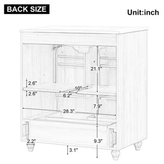 30"W Bathroom Vanity with Sink, Multi-Functional Bathroom Cabinet with Storage Rack and Functional Drawer with Slides, Natural-ModernLuxe image {6}