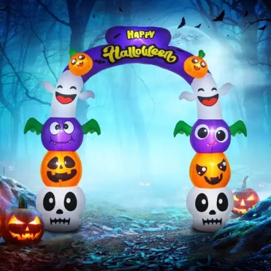 Outsunny 7.9' Halloween Inflatable Archway Pumpkin Skulls Ghosts Bats Archway Beams, Halloween Decoration with LED Lights for Garden Indoor Outdoor image {1}