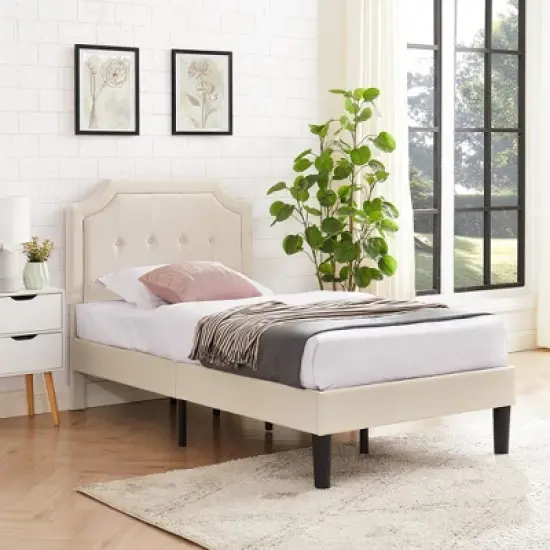 VECELO Modern Upholstered Bed Frame Wooden Platform Bed with Adjustable Headboard and Underbed Storage Space image {3}