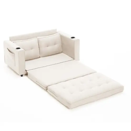 Folding Sofa Bed With Two Storage Pockets,Linen Convertible Foldable Couch Bed,Loveseat Sleeper Sofa,Couches For Living Room,Apartment-Cuddlewood image {5}