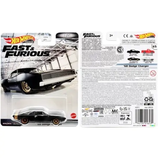 1968 Dodge Charger R/T Matt Black with Gold Tail Stripe "Fast & Furious" Series Diecast Model Car by Hot Wheels image {2}