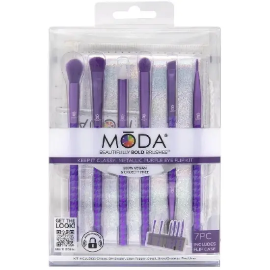 MODA Brush Keep It Classy Metallic Purple Eye Flip Makeup Brush Set- 7pc image {3}