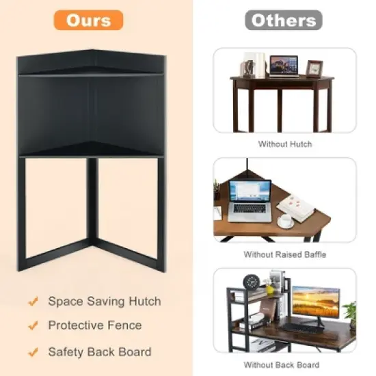 Costway Corner Computer Desk Triangle Study Desk w/ Hutch & Keyboard Tray image {8}